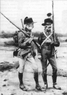 Сапер (слева) и понтонер, 1800 год